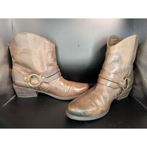 Franco Sarto Wade Brown Leather Harness Ankle Boots Womens 6M 53650L2301 Moto